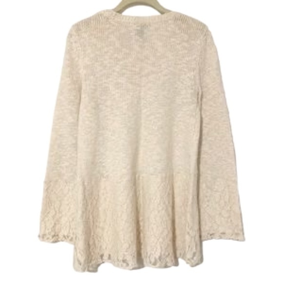 𝅺STYLE & CO Women's Sparkly Lace and Knit Ivory Bell Sleeve Sweater Size Small - Picture 3 of 5